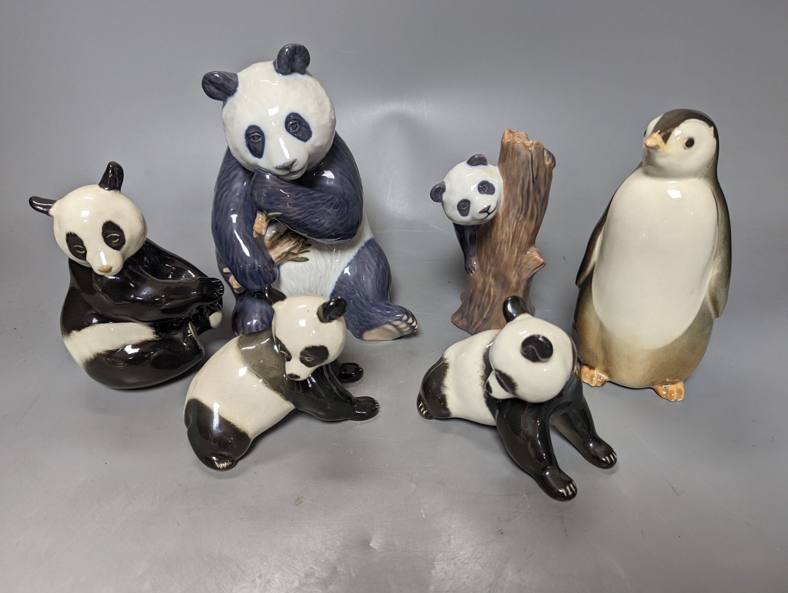 A Copenhagen panda and five USSR animal models, tallest 17cm.